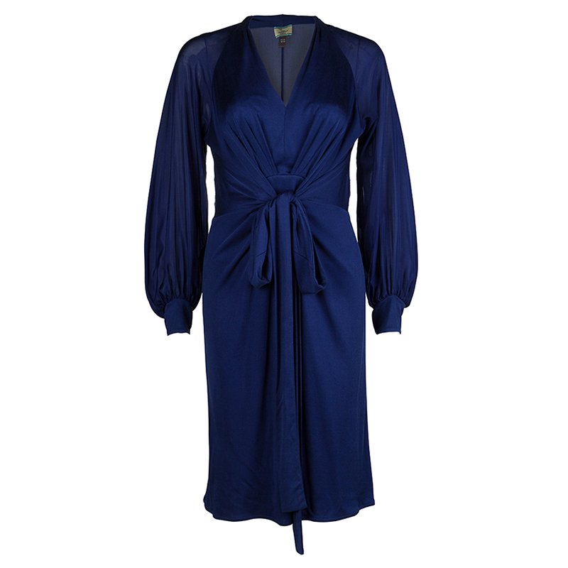 مملوكة مسبقًا فستان عيسى حرير أزرق ملكي بأكمام طويلة L