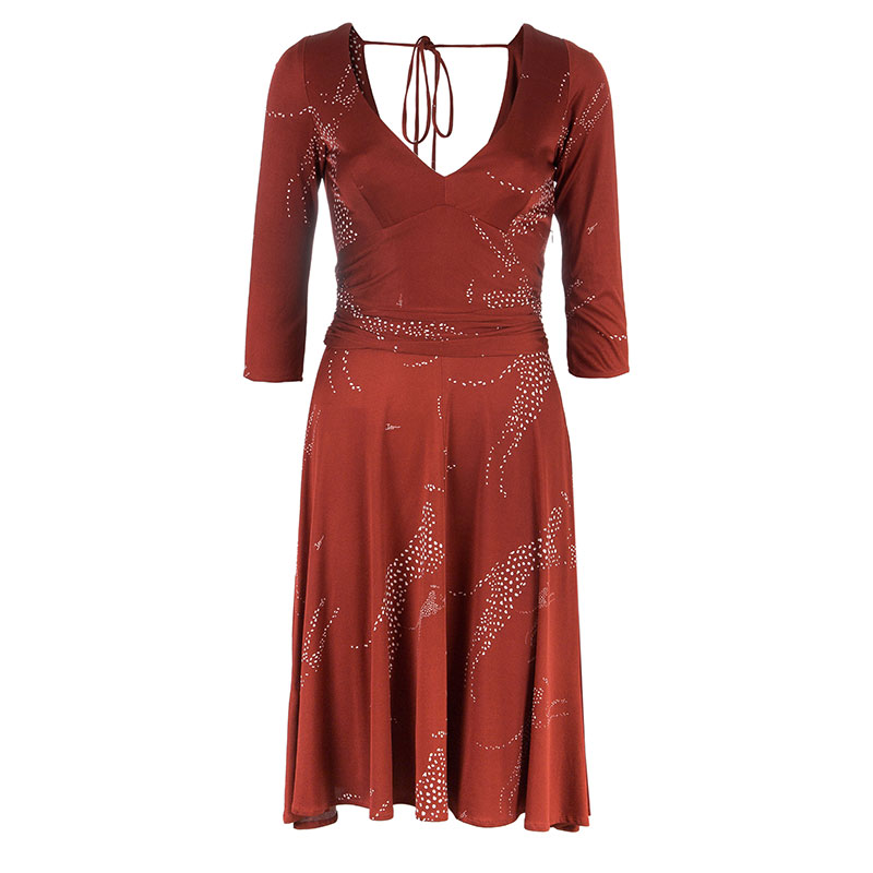 Pre Owned فستان عيسى لندن حرير أحمر مطبوع S