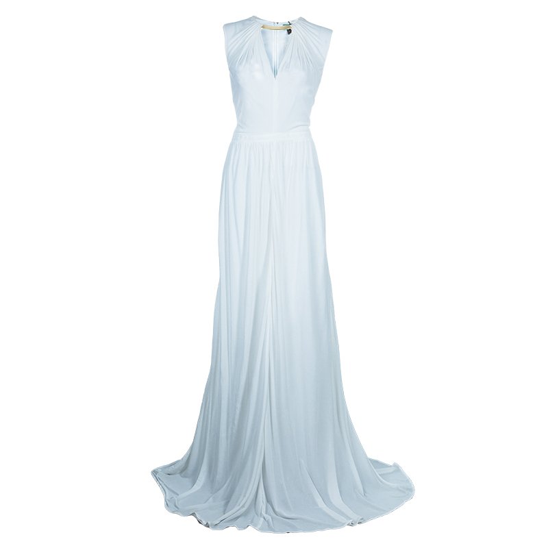 Pre Owned فستان عيسى أبيض ماكسي بتفاصيل معدنية M