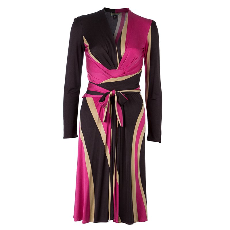 Pre Owned فستان عيسى لندن وردي برباط أمامي معقود S