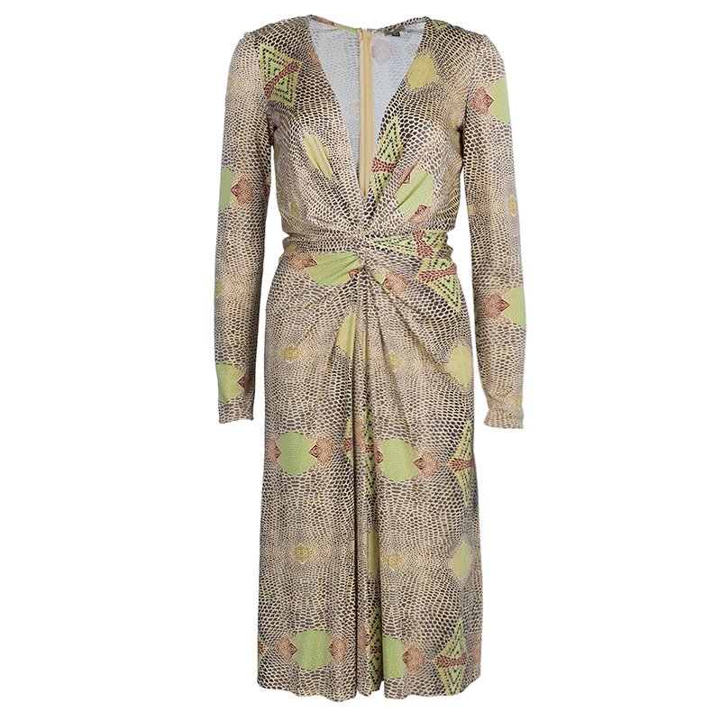 Issa Beige Geometric Silk Jersey Dress M