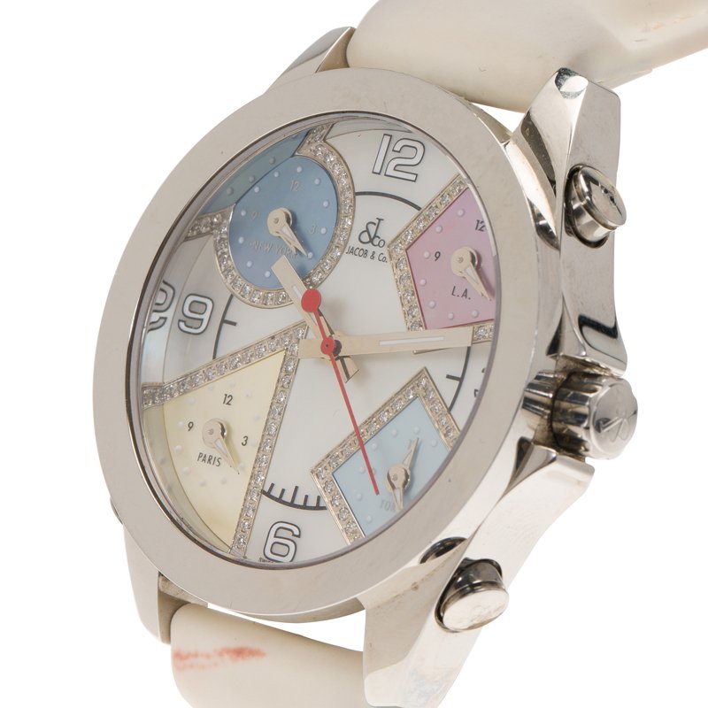 Jacob and Co. Mother of Pearl Stainless Steel Five Time Zone Women's ...