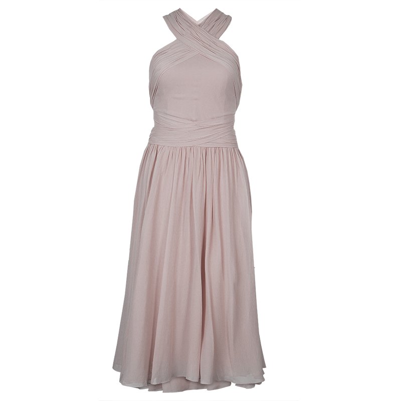 Jason Wu Resort'15 Blush Pink Crinkled Chiffon Crossfront Backless Dress S