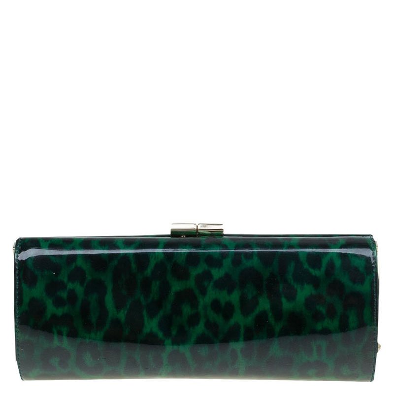 Jimmy Choo Green/Black Leopard Print Patent Leather Twill