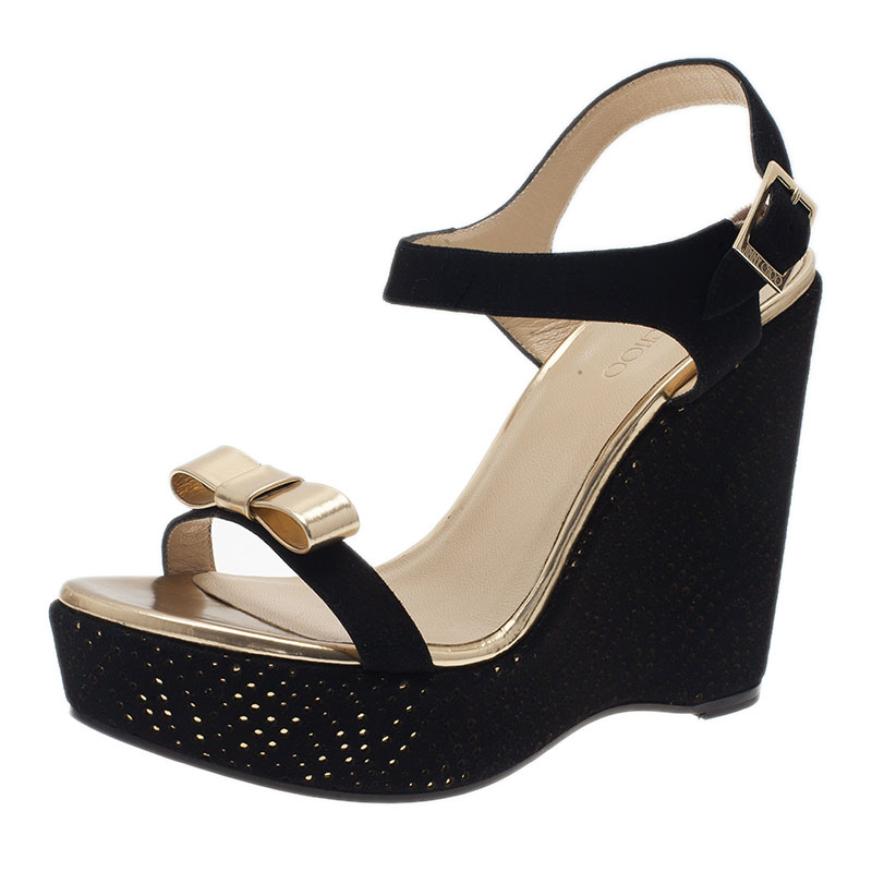 مملوكة مسبقًا صندل جيمي تشو نايس أسود و ذهبي مقاس 41