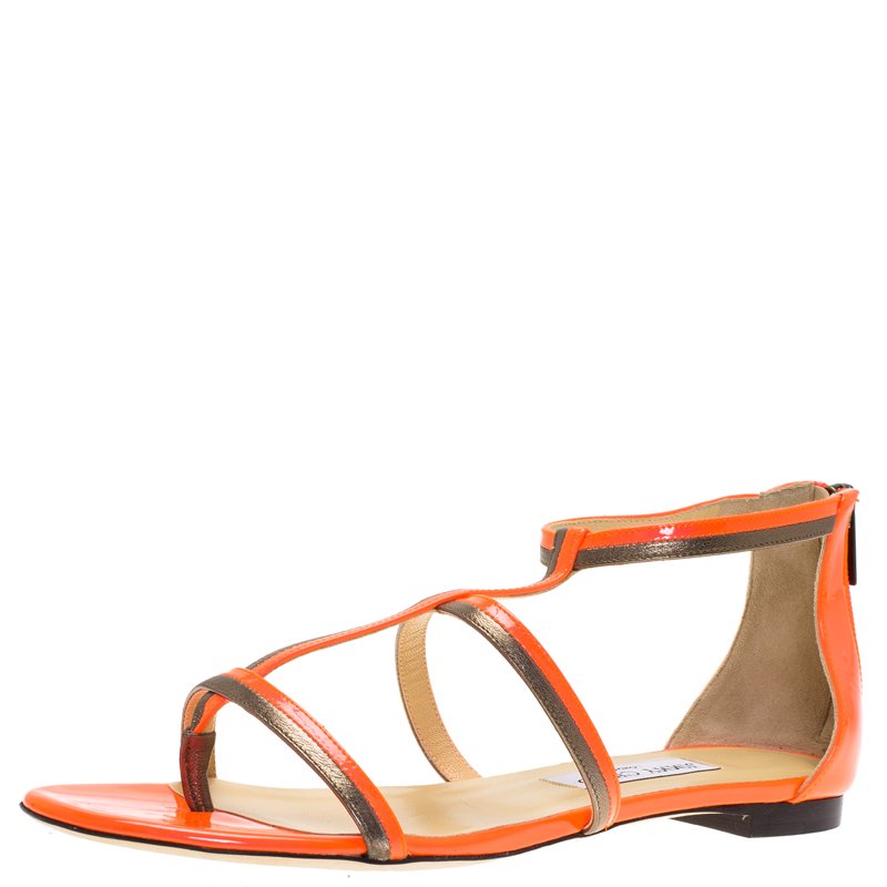 Pre Owned Jimmy Choo Neon Orange Tabitha Sandals Size 40
