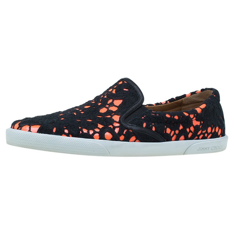 Pre Owned Jimmy Choo Black and Orange Demi Lace Slippers Size 39