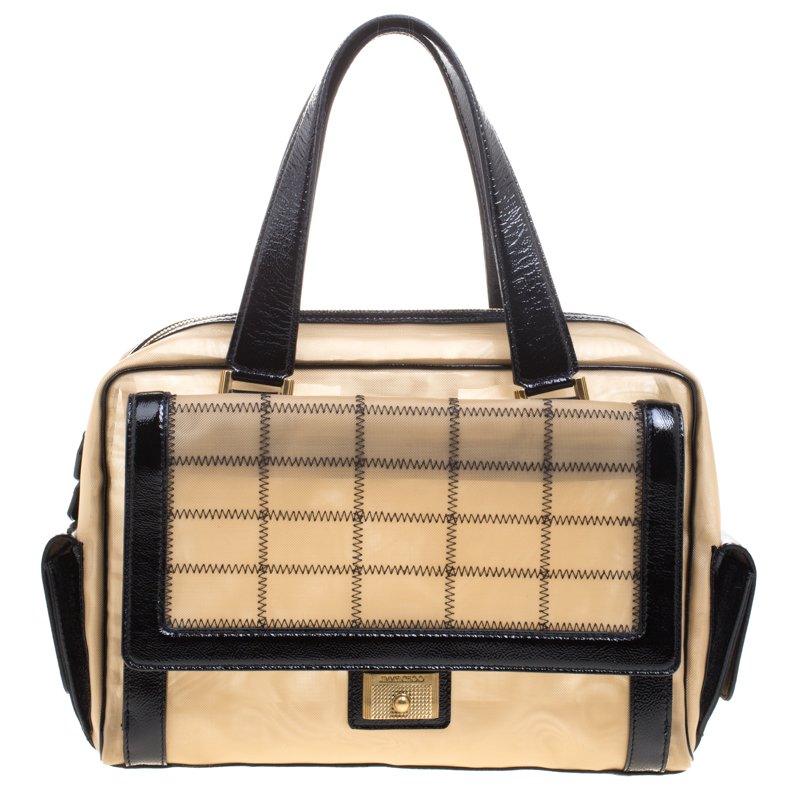 Pre Owned Jimmy Choo Light Brown/Black Mesh and Leather Trim Catherine Bag
