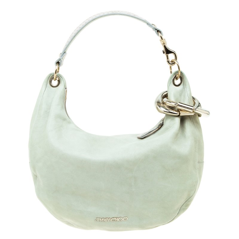 مملوكة مسبقًا Jimmy Choo Light Grey Leather Small Solar Hobo Bag