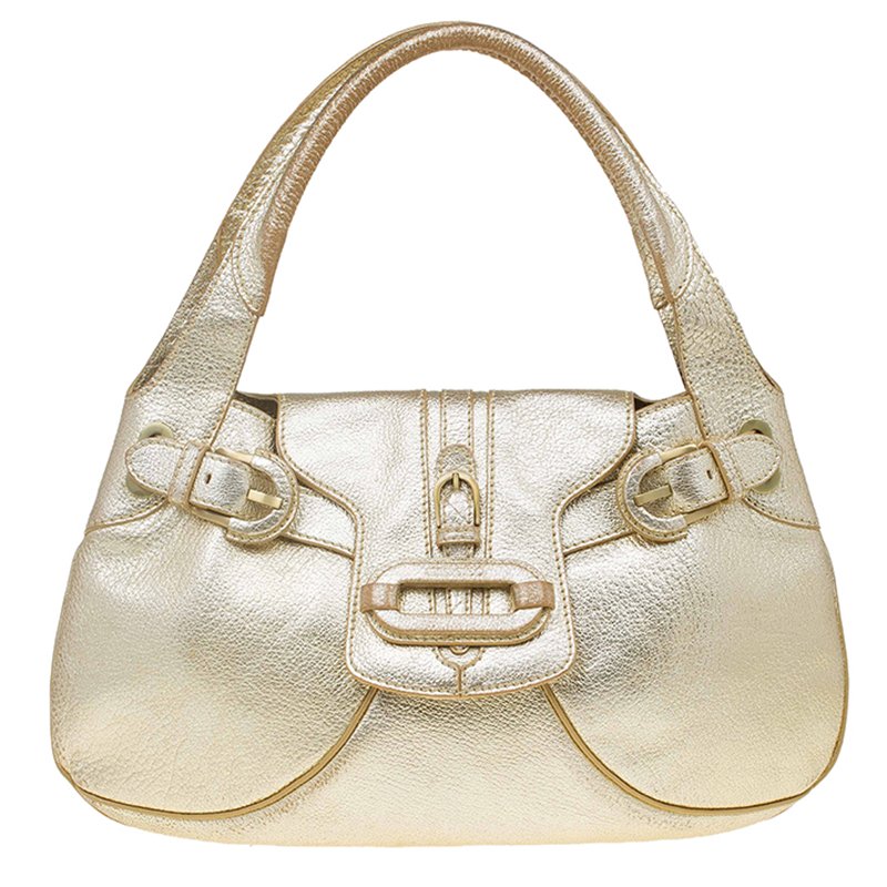 Pre Owned Jimmy Choo Gold Leather Tulita Hobo