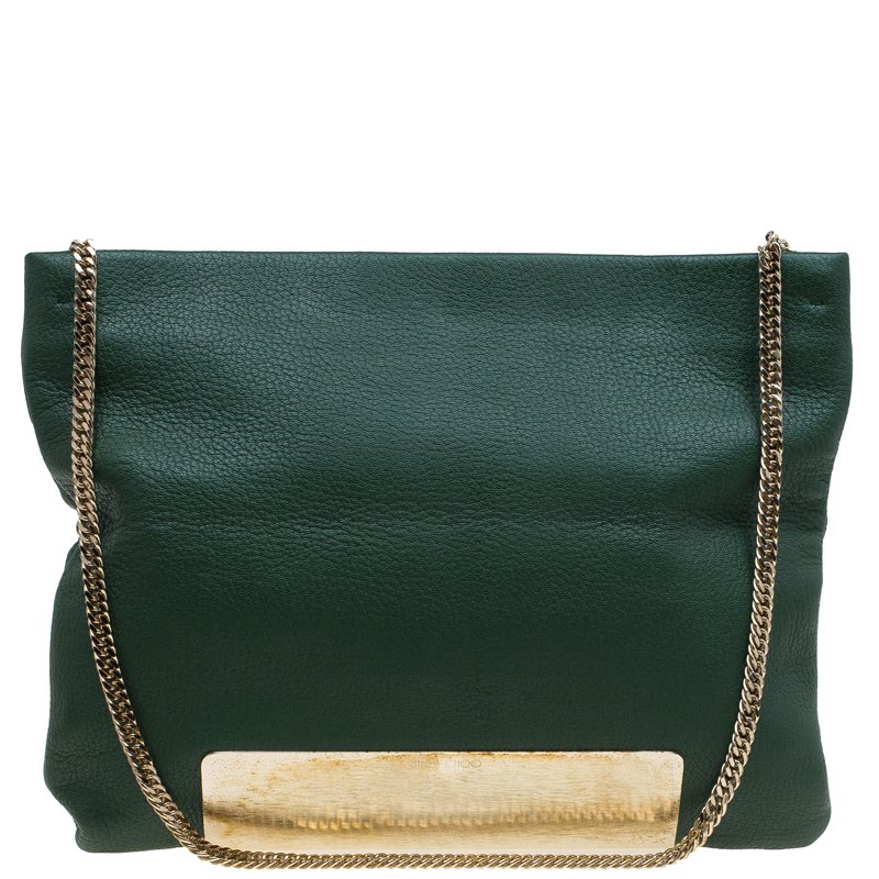 مملوكة مسبقًا Jimmy Choo Green Leather Carrie Clutch