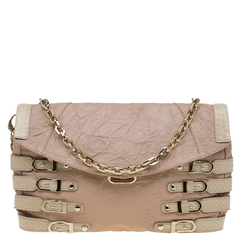 Jimmy Choo Beige Leather and Python Trim Brix Convertible Clutch