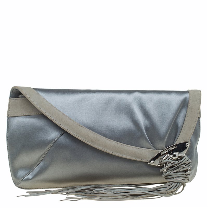 مملوكة مسبقًا Jimmy Choo Grey Satin Carissa Clutch