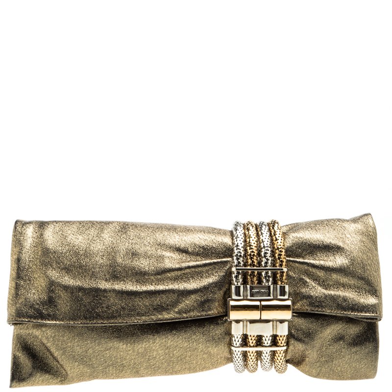 Jimmy Choo Gold Leather Chandra Clutch