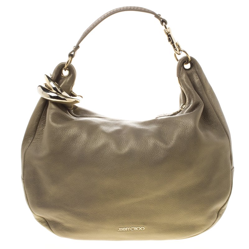 Jimmy Choo Gold Leather Large Sky Bangle Hobo
