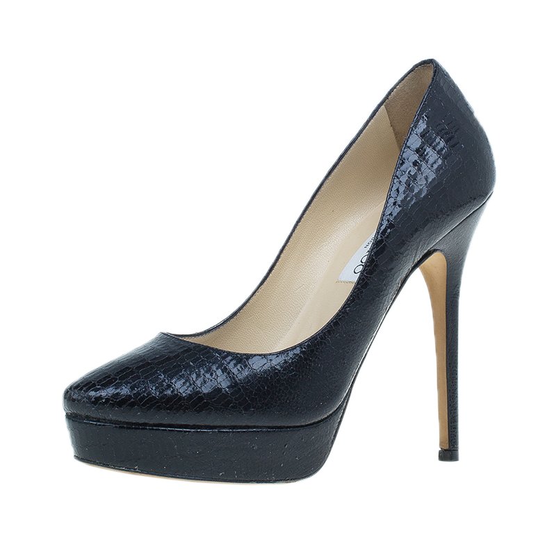 Jimmy Choo Black Lizard Embossed Cosmic Platform Pumps Size 38