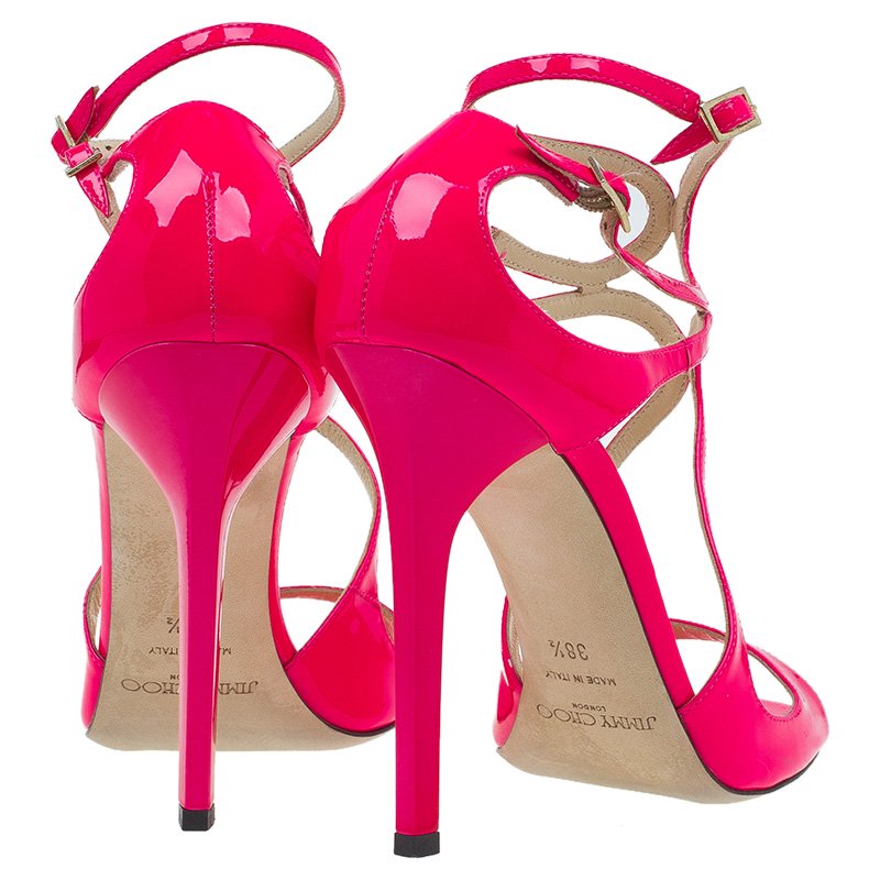 Jimmy Choo Pink Patent Leather Lance Strappy Sandals Size 38.5 Jimmy ...