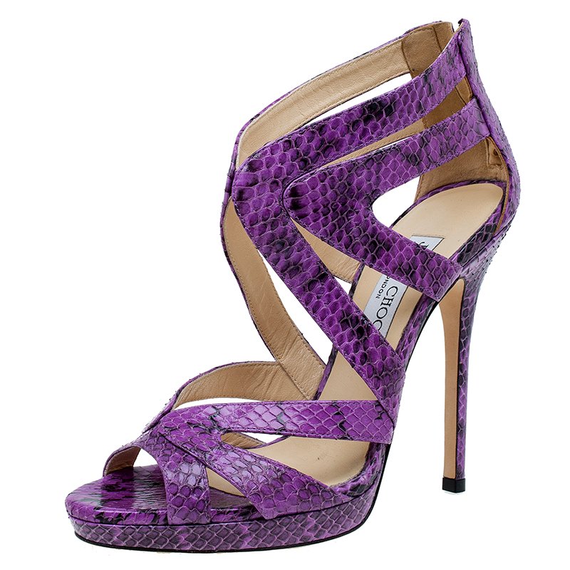 Jimmy Choo Purple Snake Collar Platform Sandals Size 38