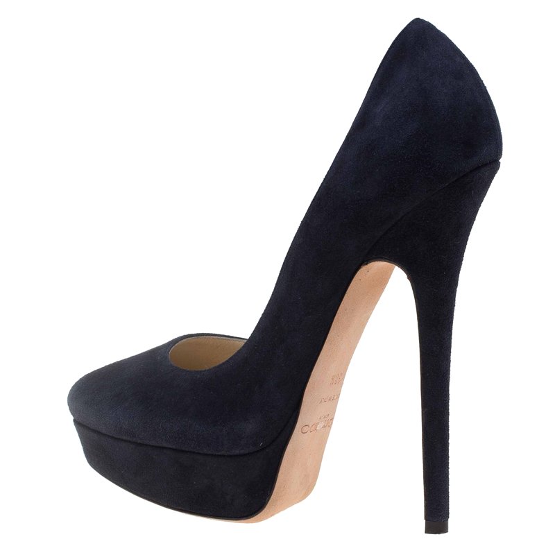 Jimmy Choo Blue Suede Cosmic Platform Pumps Size 38.5