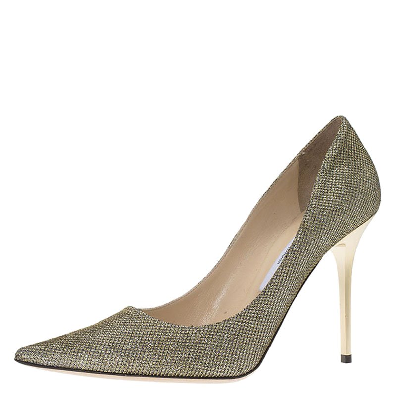 Pre Owned حذاء كعب عالي جيمي تشو أيبل لاميه ذهبي مقدمة مدببة مقاس 39.5