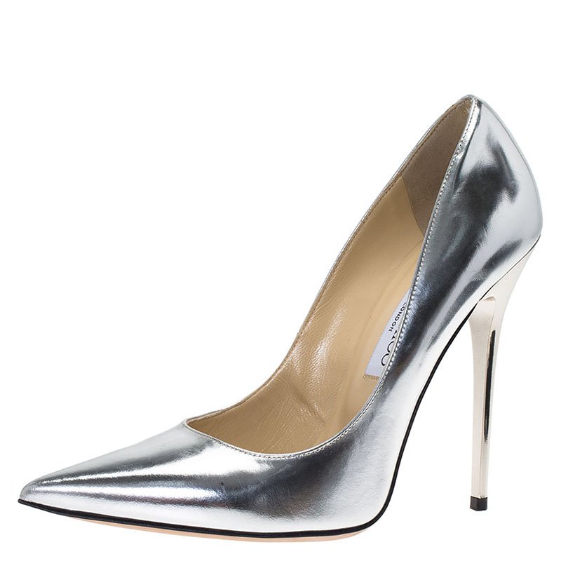 Pre Owned Jimmy Choo Metallic Silver Leather Anouk Pumps Size 39