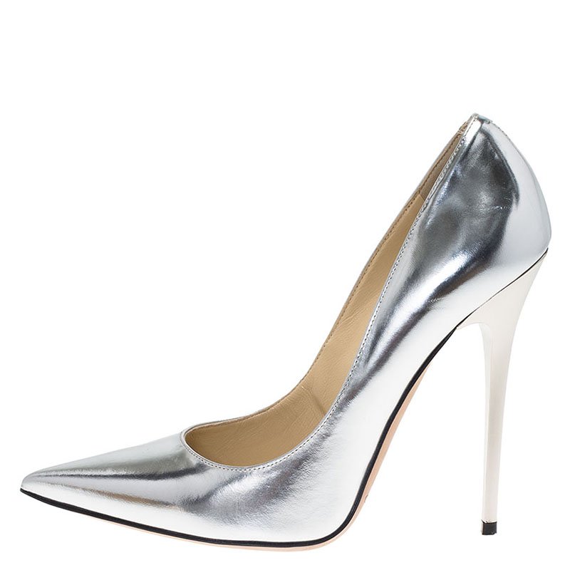Pre Owned Jimmy Choo Metallic Silver Leather Anouk Pumps Size 39