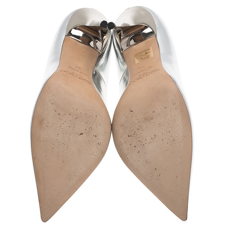 Pre Owned Jimmy Choo Metallic Silver Leather Anouk Pumps Size 39