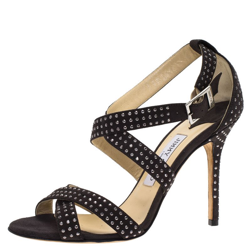 Pre Owned صندل جيمي تشو لوتي سويدي مرصع رصاصي مقاس 39