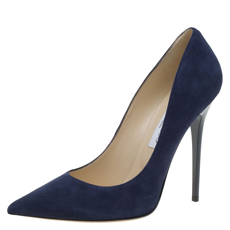 Pre Owned Jimmy Choo Navy Suede Anouk Pumps Size 40