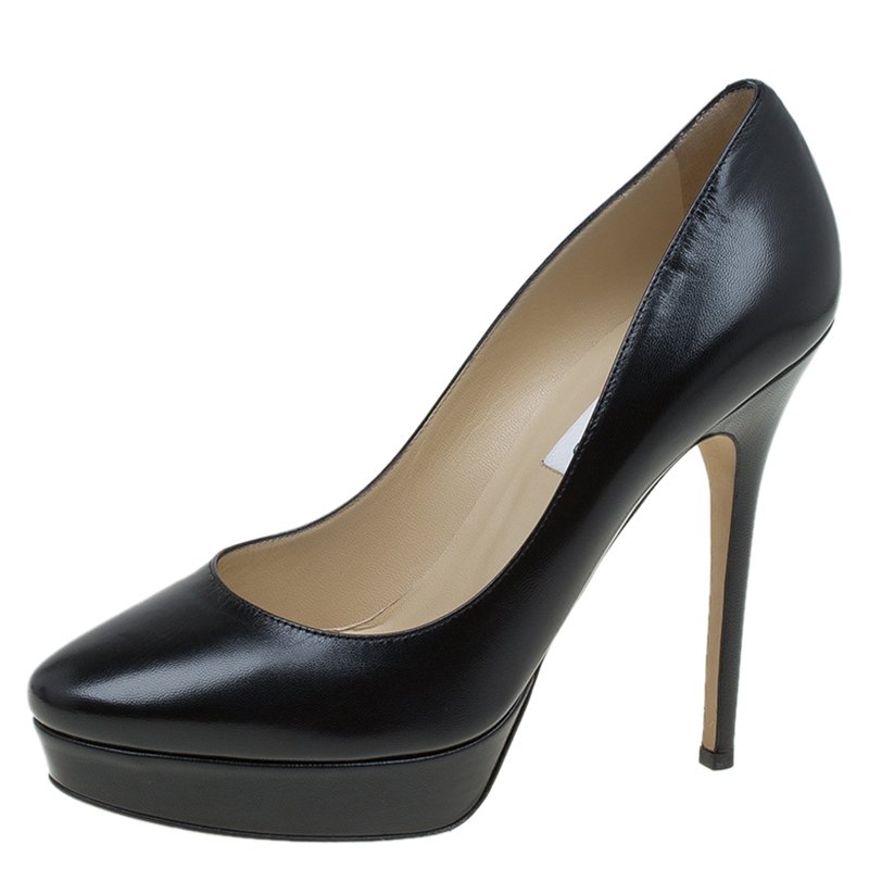 Pre Owned Jimmy Choo Black Leather Eros Platform Pumps Size 39