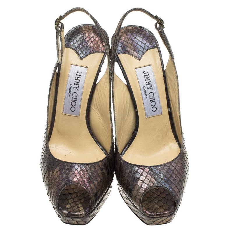 Jimmy Choo Pearl Finish Python Peep Toe Slingback Sandals Size 36 Jimmy ...