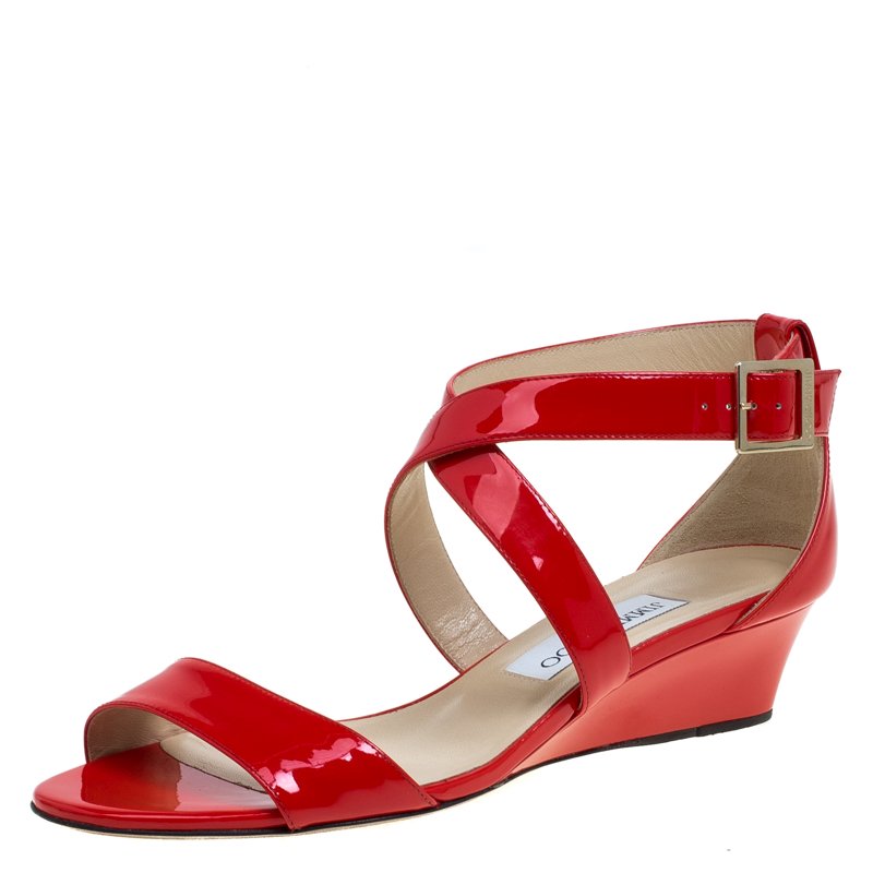 red patent wedge shoes