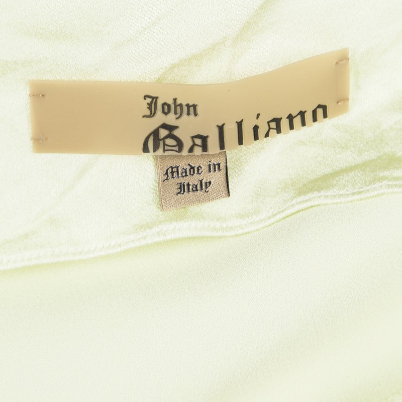 John Galliano Lemon Yellow Satin Asymmetric Shoulder Detail Maxi