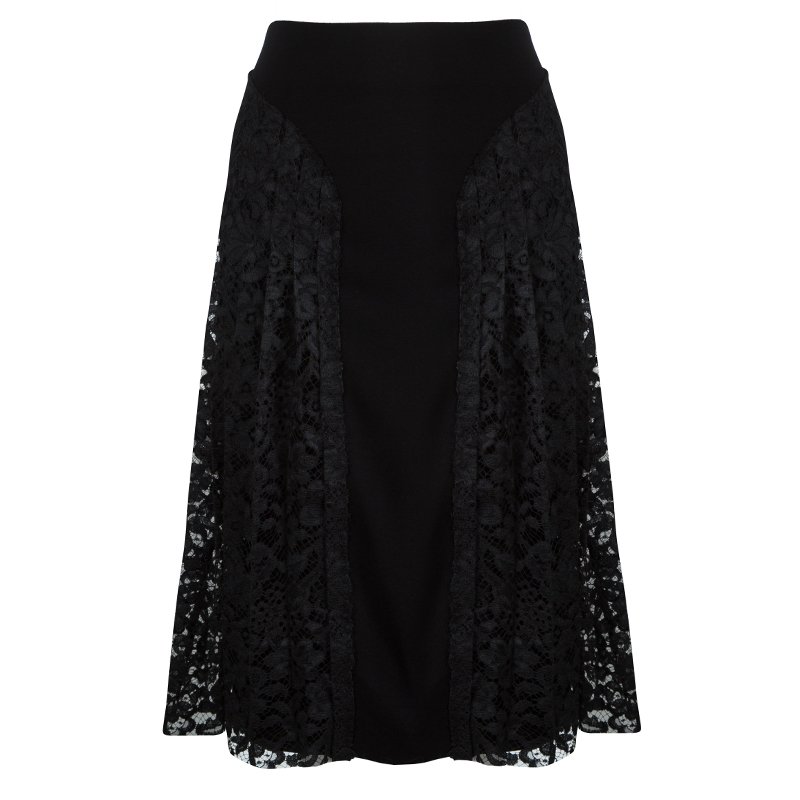 Pre Owned Joseph Black Pleated Lace Detail Courtney Skirt L