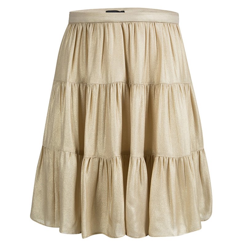 Joseph Gold Silk Tiered Petra Skirt S