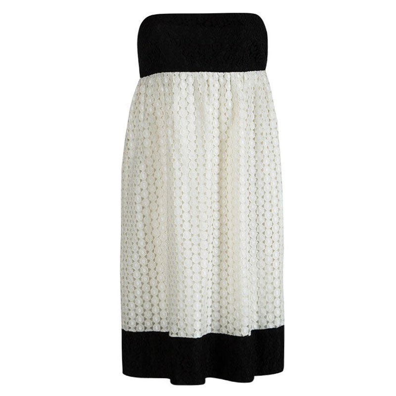 Pre Owned Joseph Monochrome Strapless Lace Alicia Dress M