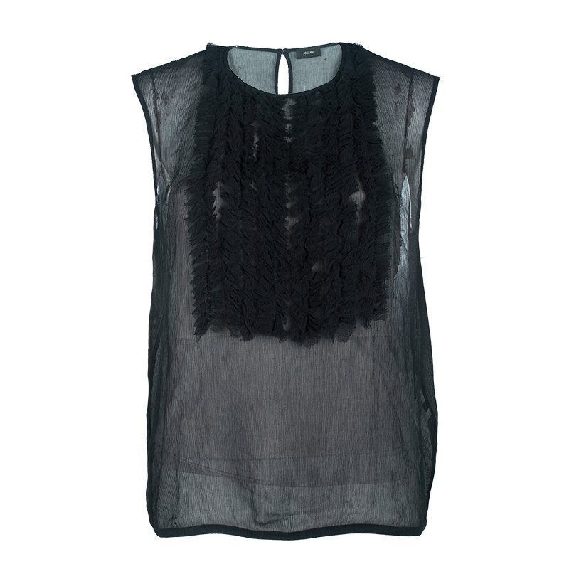 Joseph Black Angel Crinkled Georgette Sleeveless Top L