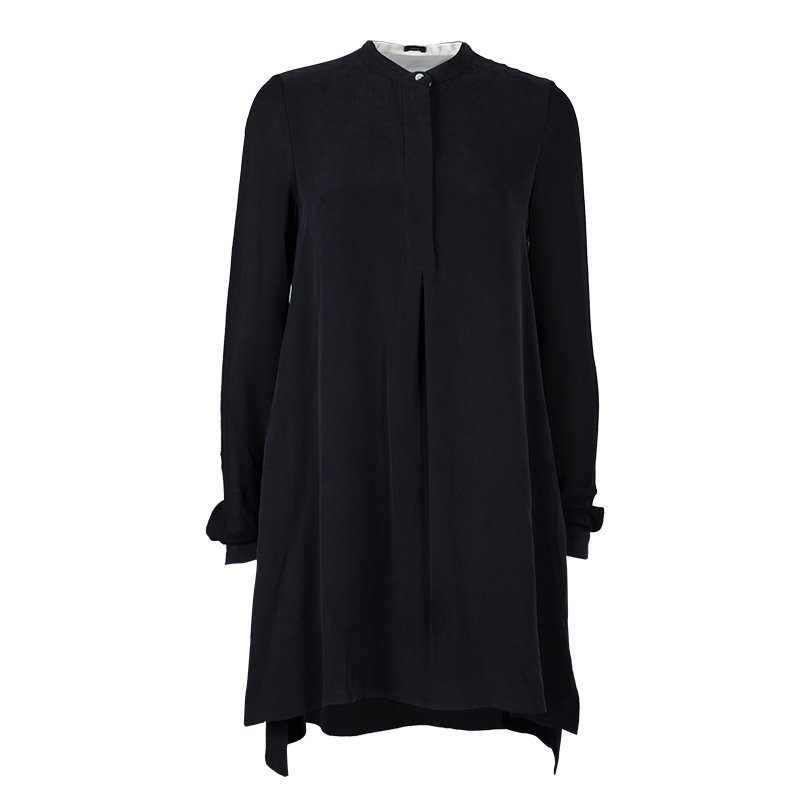 Joseph Black Matte Silk Sheer Sleeve Tunic Dress S