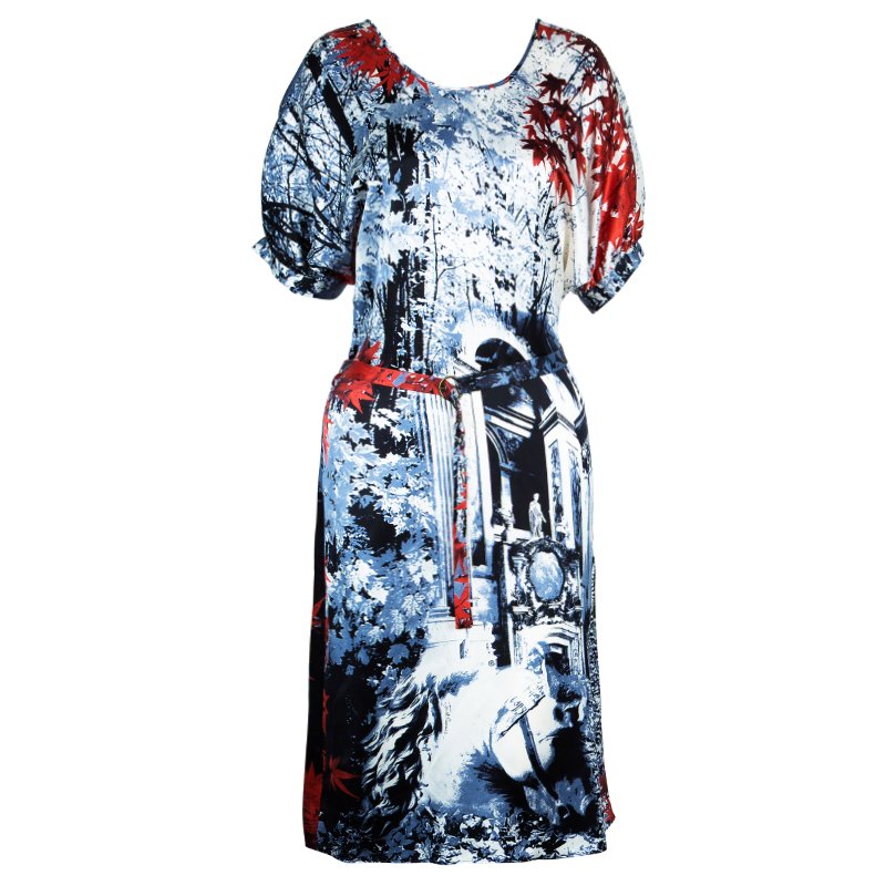 Pre Owned فستان جست كافالي منقوش حرير متعدد الألوان M