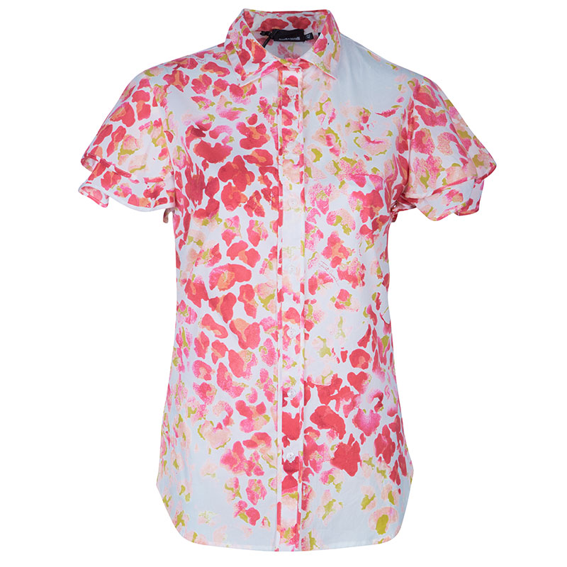 مملوكة مسبقًا قميص جاست كافالي قطن بأزرار مورد متعدد الألوان M