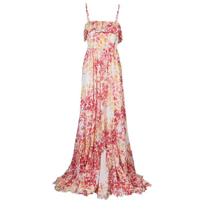 مملوكة مسبقًا Just Cavalli Red & Yellow Floral Cotton Maxi Dress M