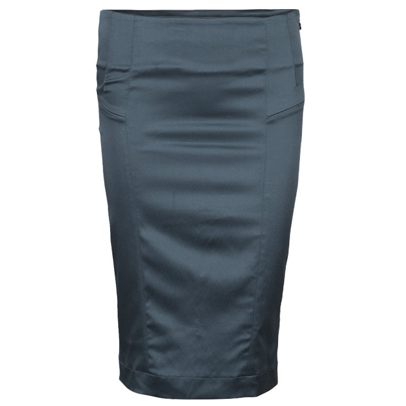 Pre Owned Just Cavalli Grey Silk Pencil Skirt M
