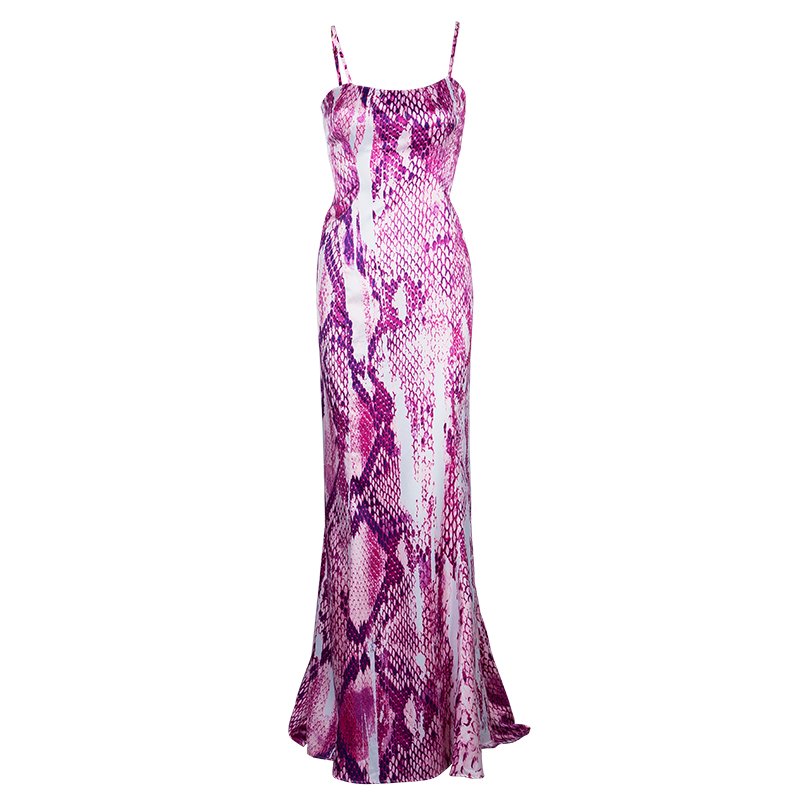 Pre Owned Just Cavalli Purple Snake Print Silk Maxi Dress M