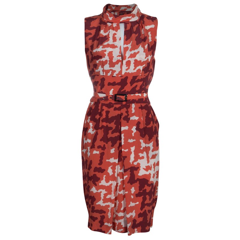 Pre Owned Just Cavalli Orange Printed Sleeveless Dress M