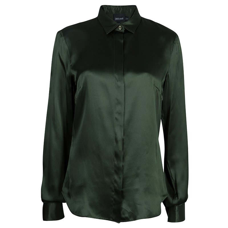 مملوكة مسبقًا توب جست كافالي حرير أخضر بأكمام طويلة M