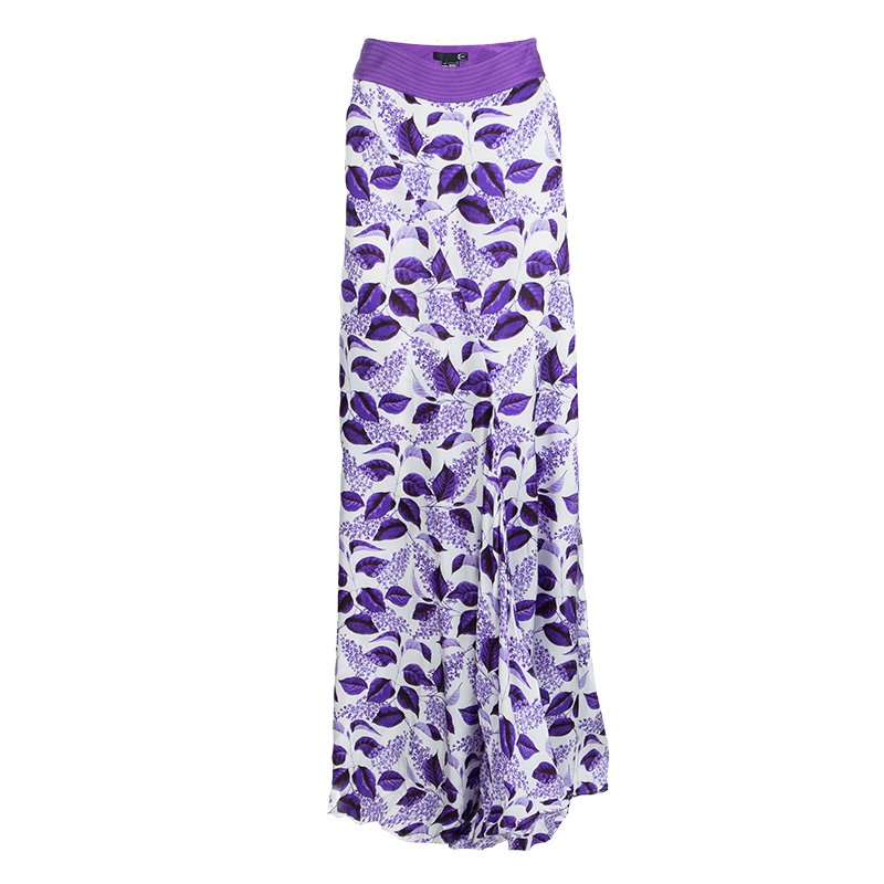 Just Cavalli Purple Leaf Printed Maxi Skirt L