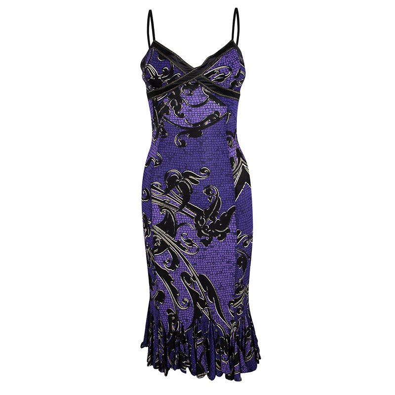 Pre Owned Just Cavalli Multicolor Printed Ruffle Bottom Bodycon Dress S