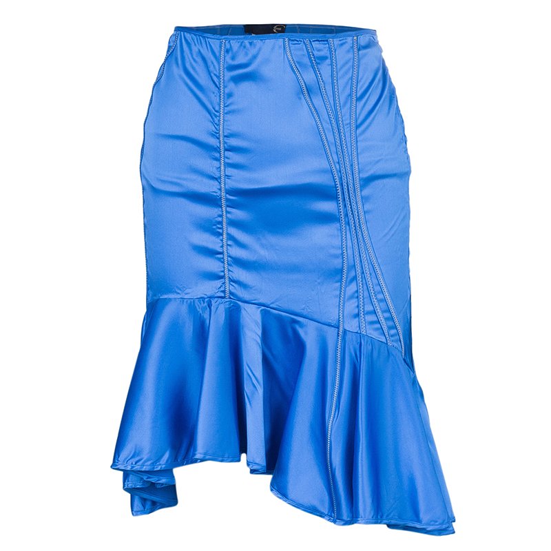 مملوكة مسبقًا تنورة جاست كافالي زرقاء بتأثير مجعد S