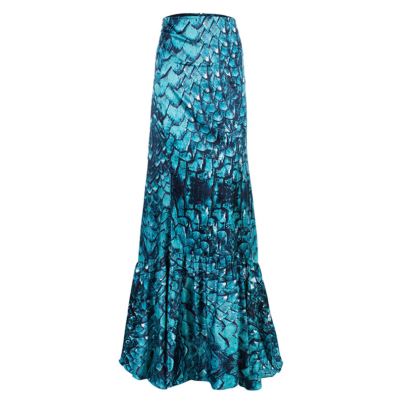 Pre Owned Just Cavalli Turquoise Print Flare Maxi Skirt M