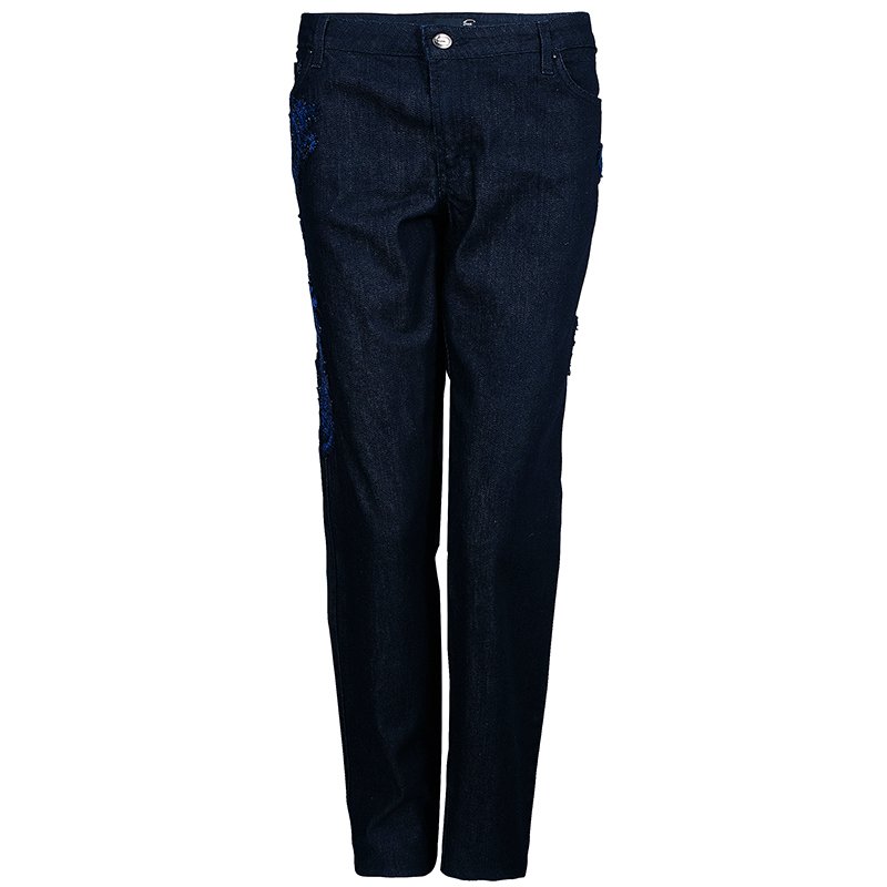 مملوكة مسبقًا بنطلون جينز جست كافالي مزينة أبليكات XXL